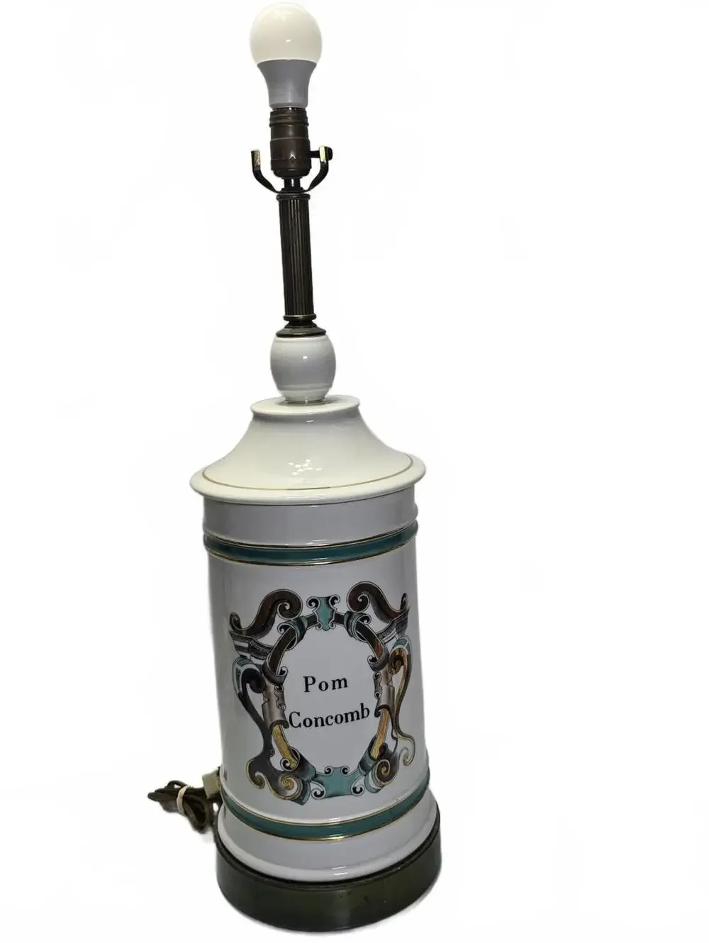 Vintage French Apothecary Pom Concomb Ceramic Table Lamp Large Working 28